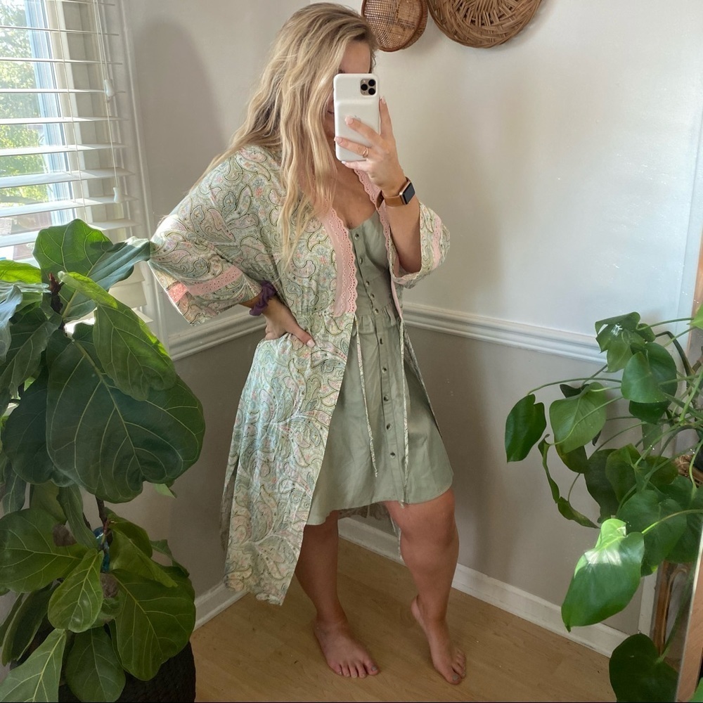 Anthropologie Floreat Paisley Lace Trim Kimono XS